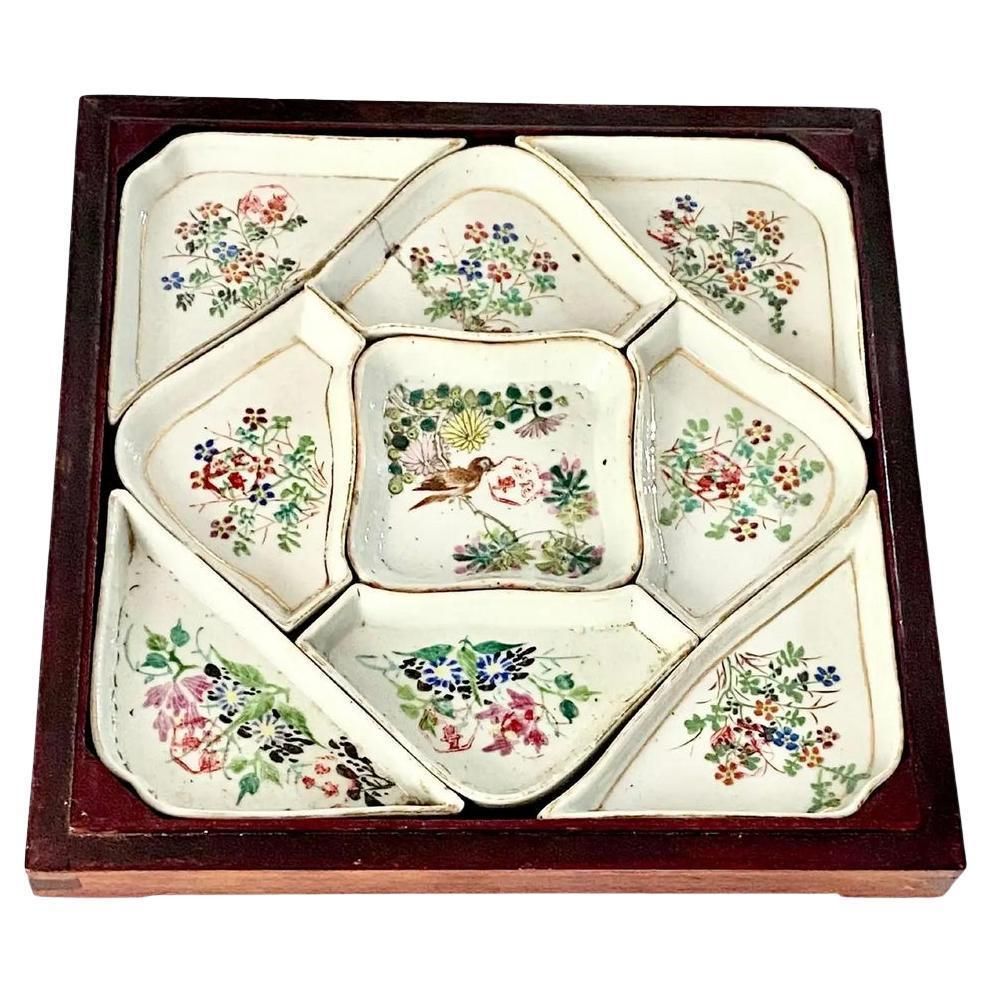 Set Of Small Porcelain Serving Bowls, In Wooden Box, China, 19th Century