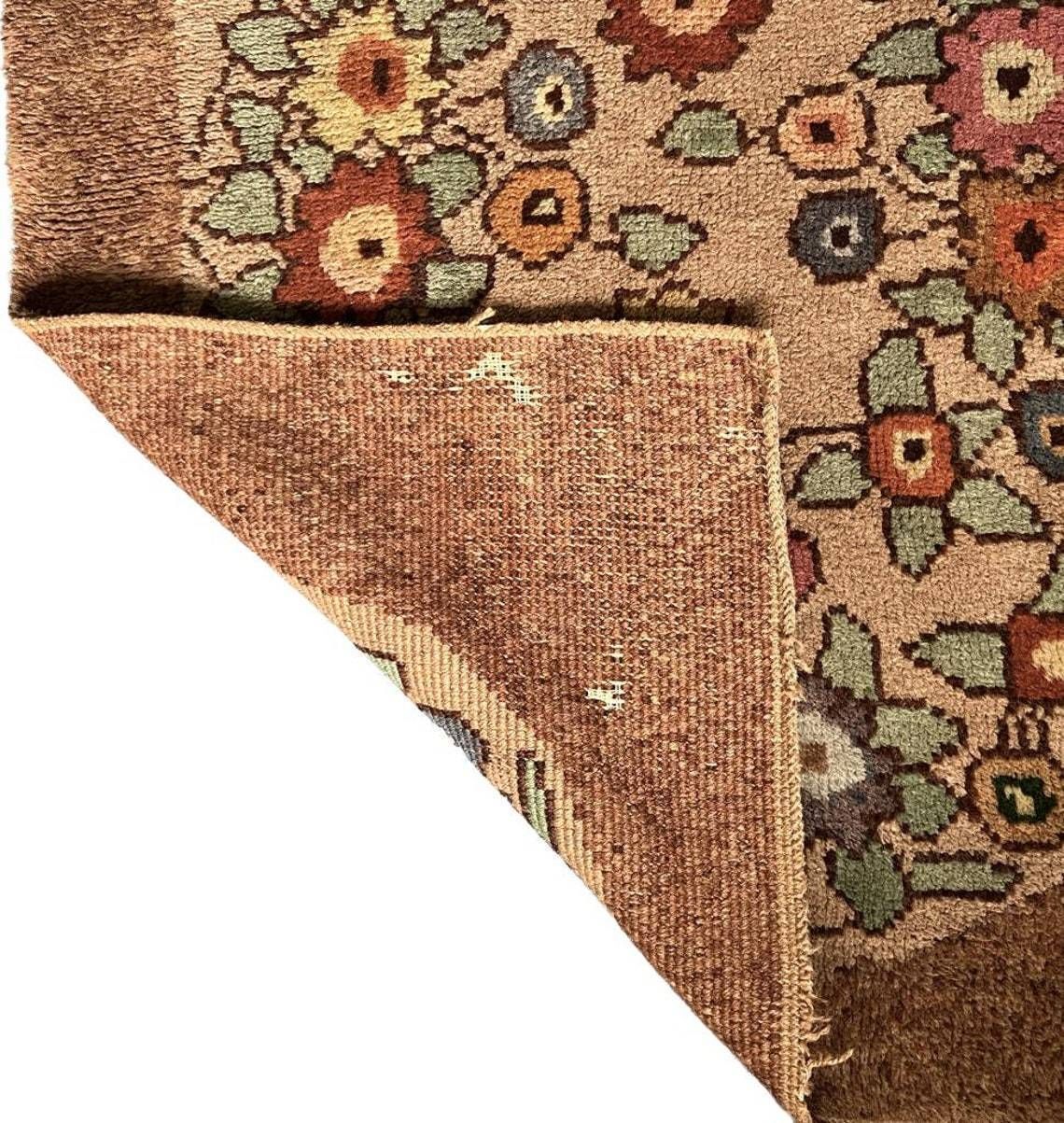 Scandinavian Style Brown Hook Rug, Mid Century High Pile Shag Rug photo buy