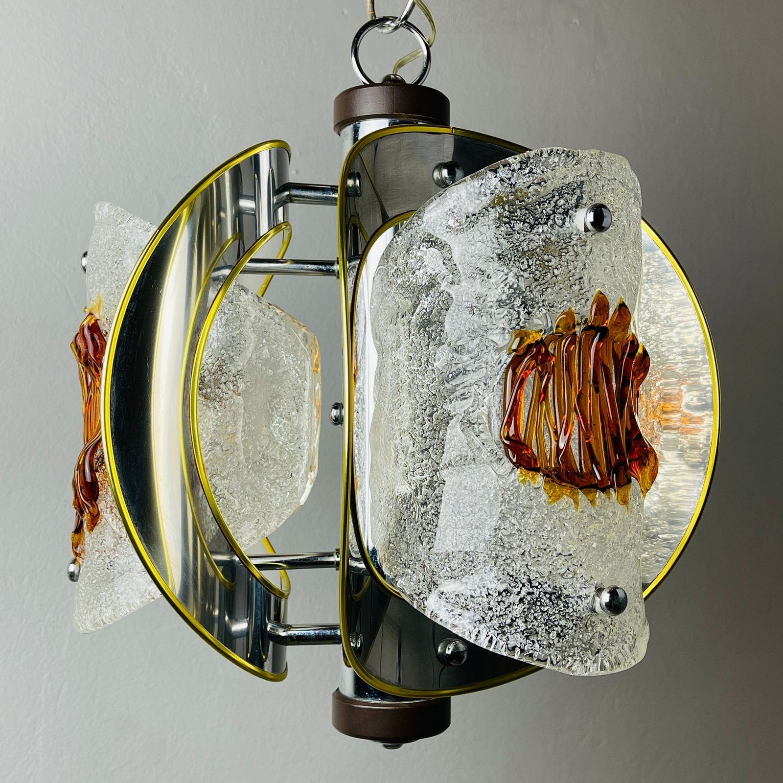Mid Century Amber Murano Chrome Chandelier By Toni Zuccheri For Veart Italy 1970s photo vinterior