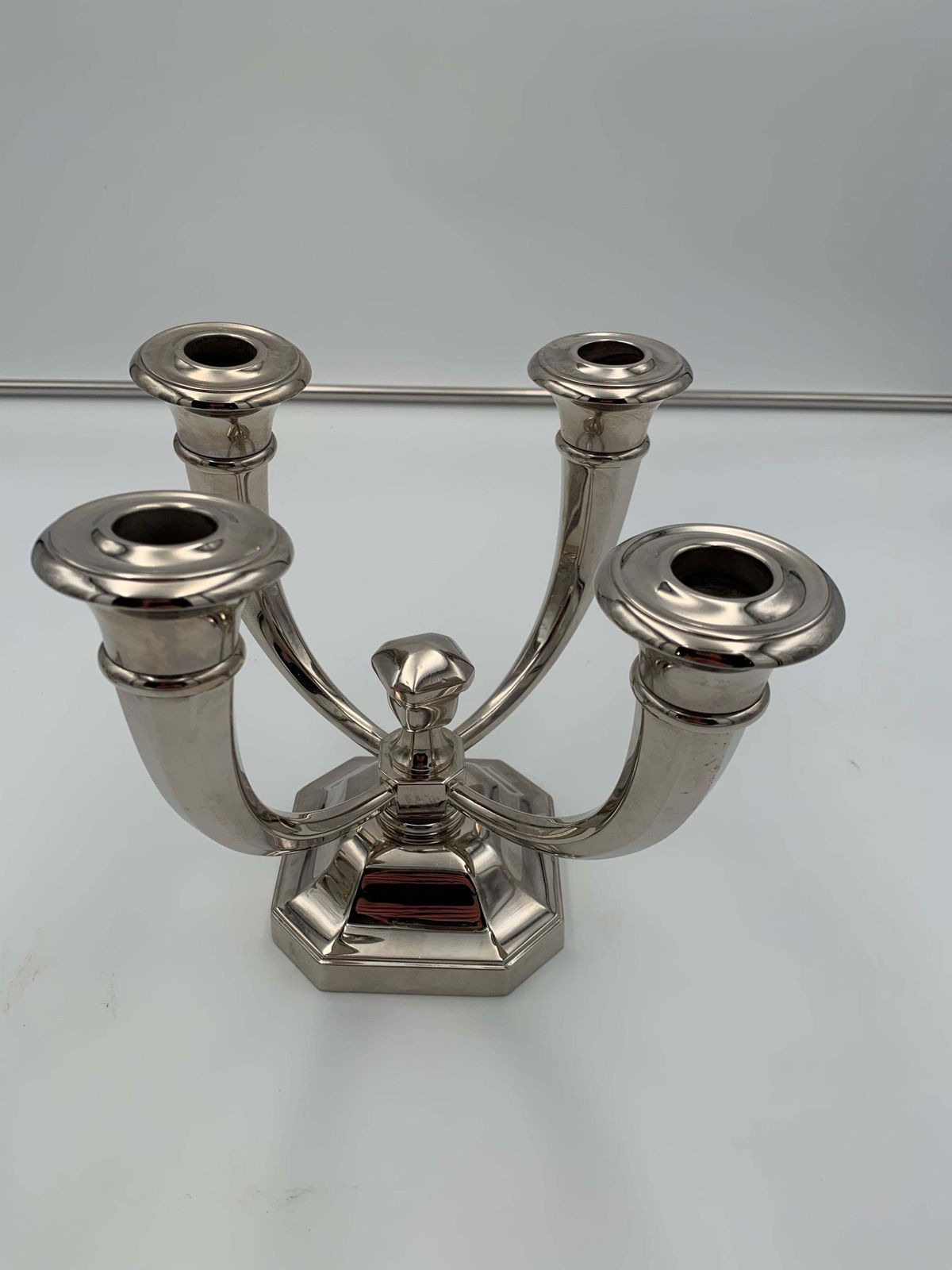 Pair Of Art Deco Candlesticks By J. Leleu  Nickel Plate  Bronze  France  C. 1930 photo vinterior