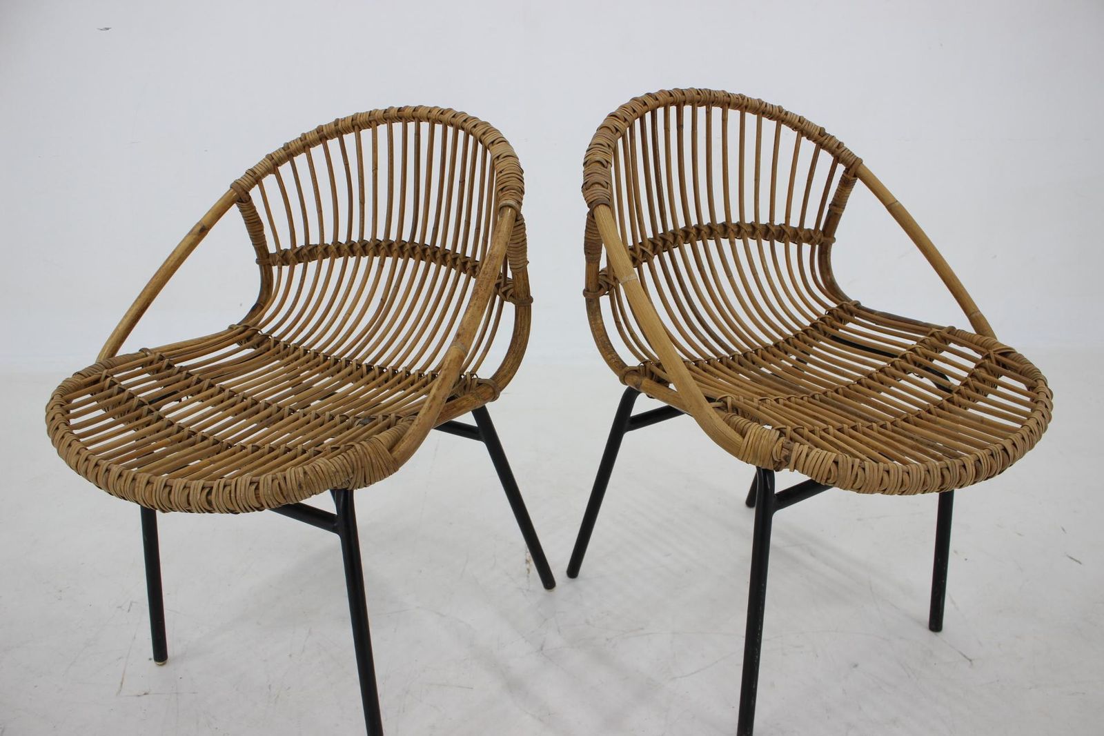 1970s Pair Of Alan Fuchs Rattan And Iron Lounge Chairs, Czechoslovakia photo vintage