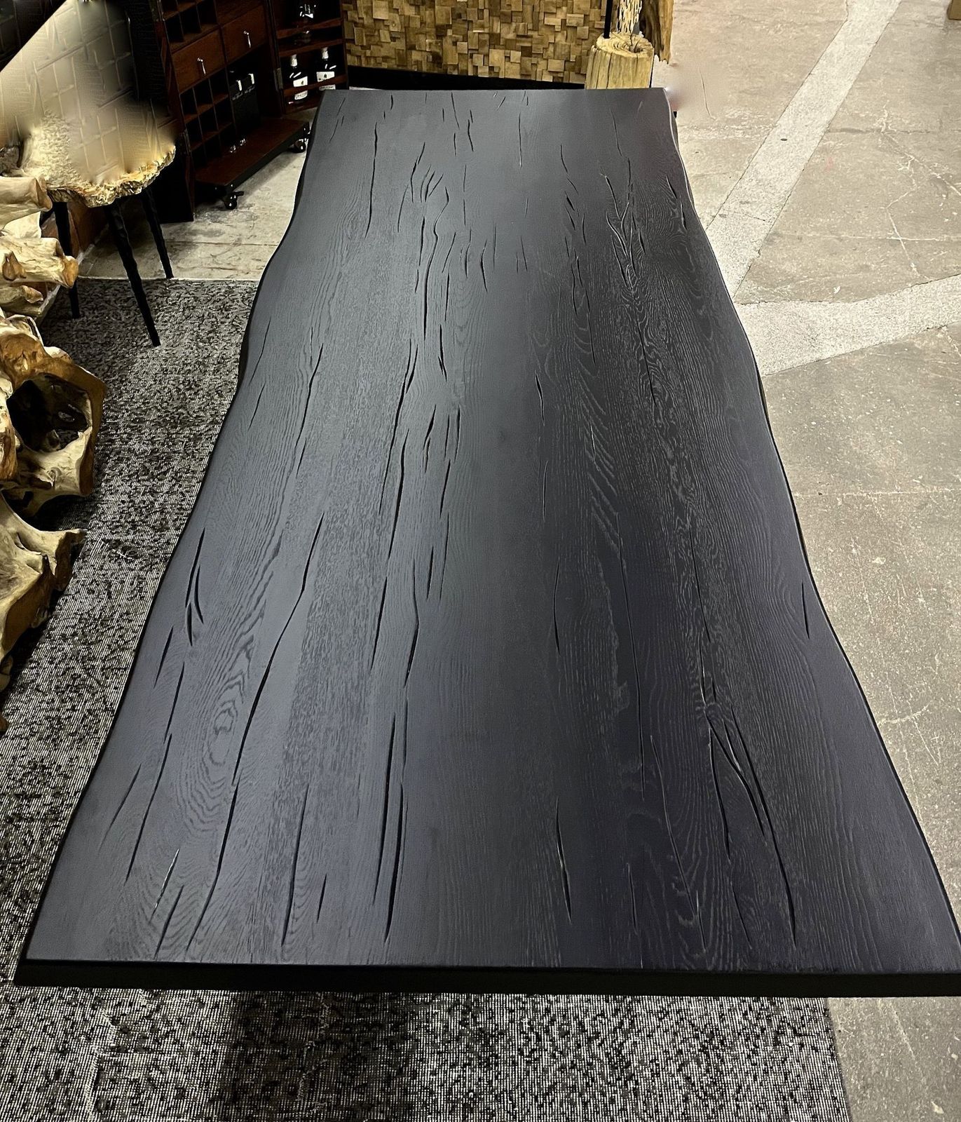 Contemporary Black Oakwood Live Edge Dining Table With Glass Feet, Austria 2022 photo vinterior