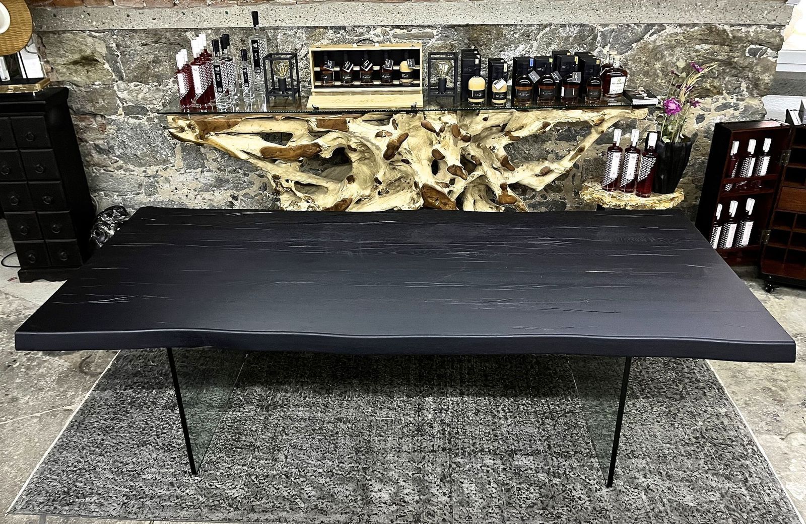Contemporary Black Oakwood Live Edge Dining Table With Glass Feet, Austria 2022 photo vintage