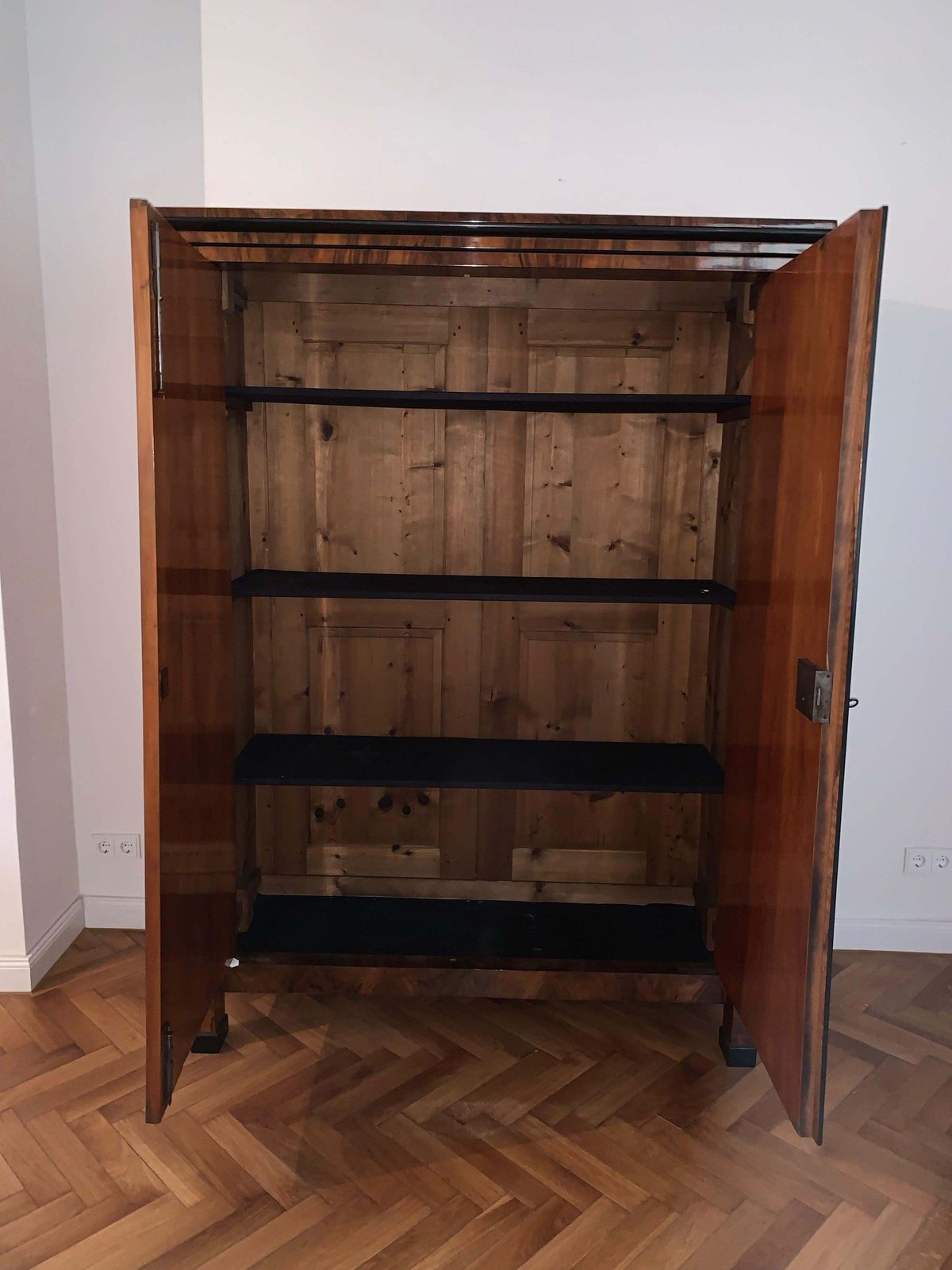 Furniture Neoclassical Empire Armoire, Walnut Veneer, Brass, Austria/Vienna, Circa 1810 15 photo