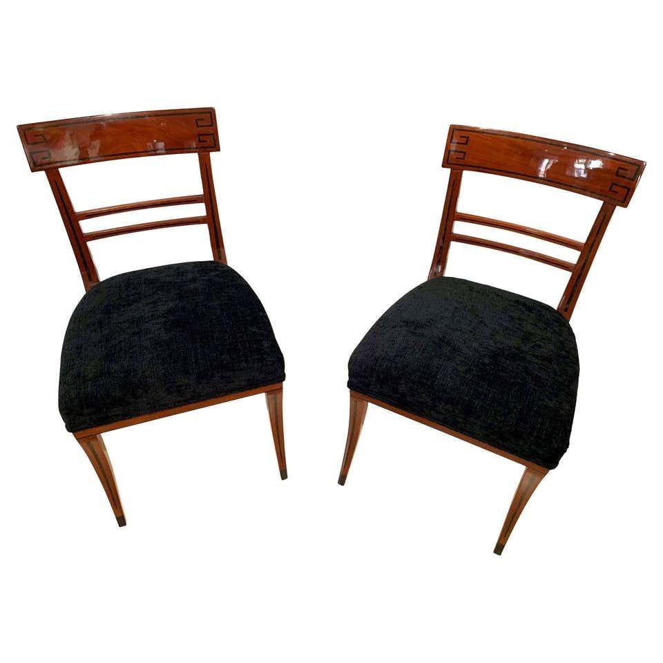 Neoclassical Biedermeier Side Chair, Mahogany, Ebony, Velvet, Vienna, Circa 1820