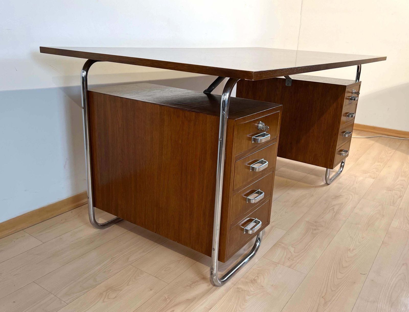 Bauhaus Desk By Mücke Melder, Steeltubes And Oak Veneer, Czech, Circa 1940 photo vinterior