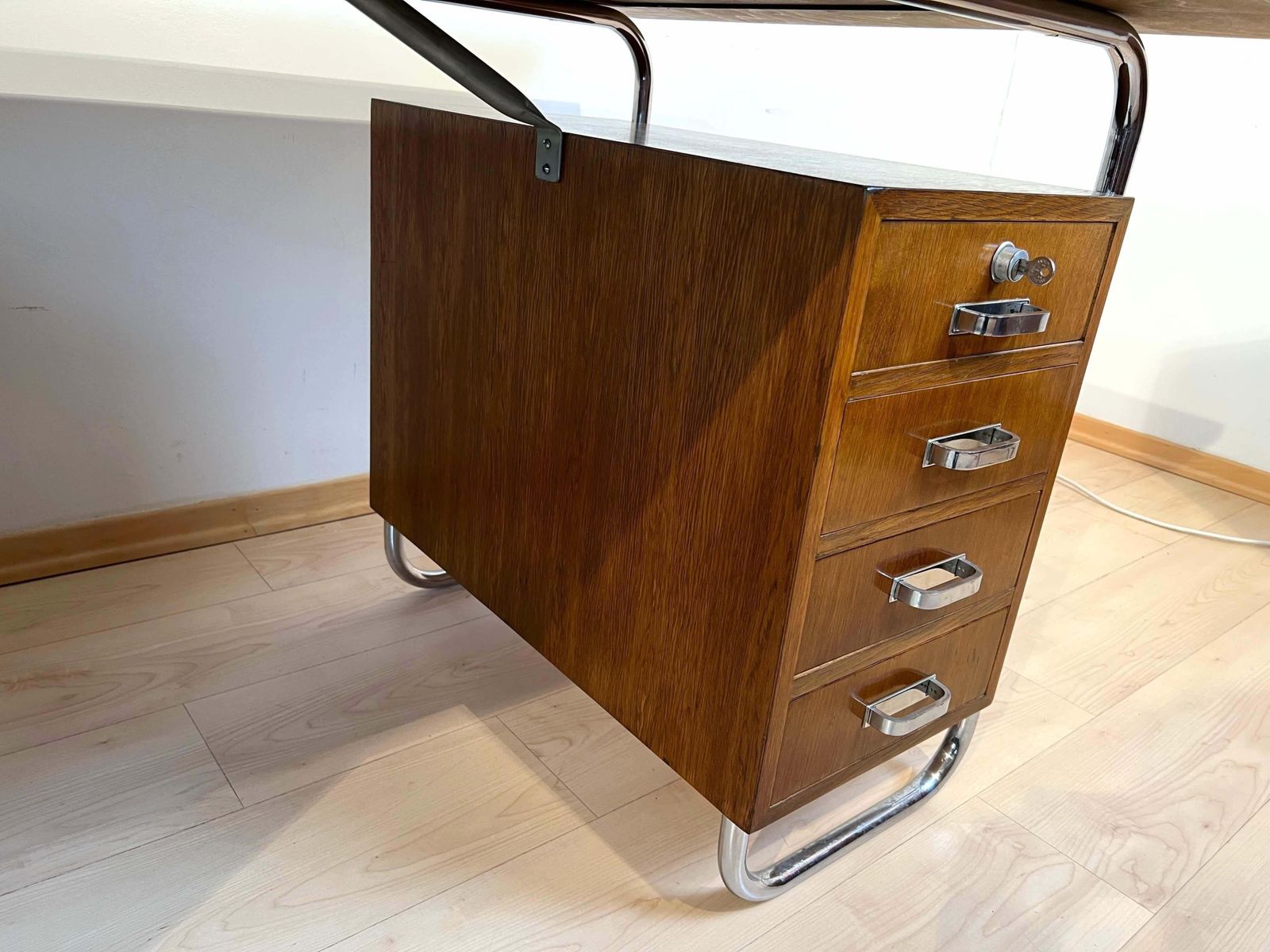 6533.66 Bauhaus Desk By Mücke Melder, Steeltubes And Oak Veneer, Czech, Circa 1940 photo