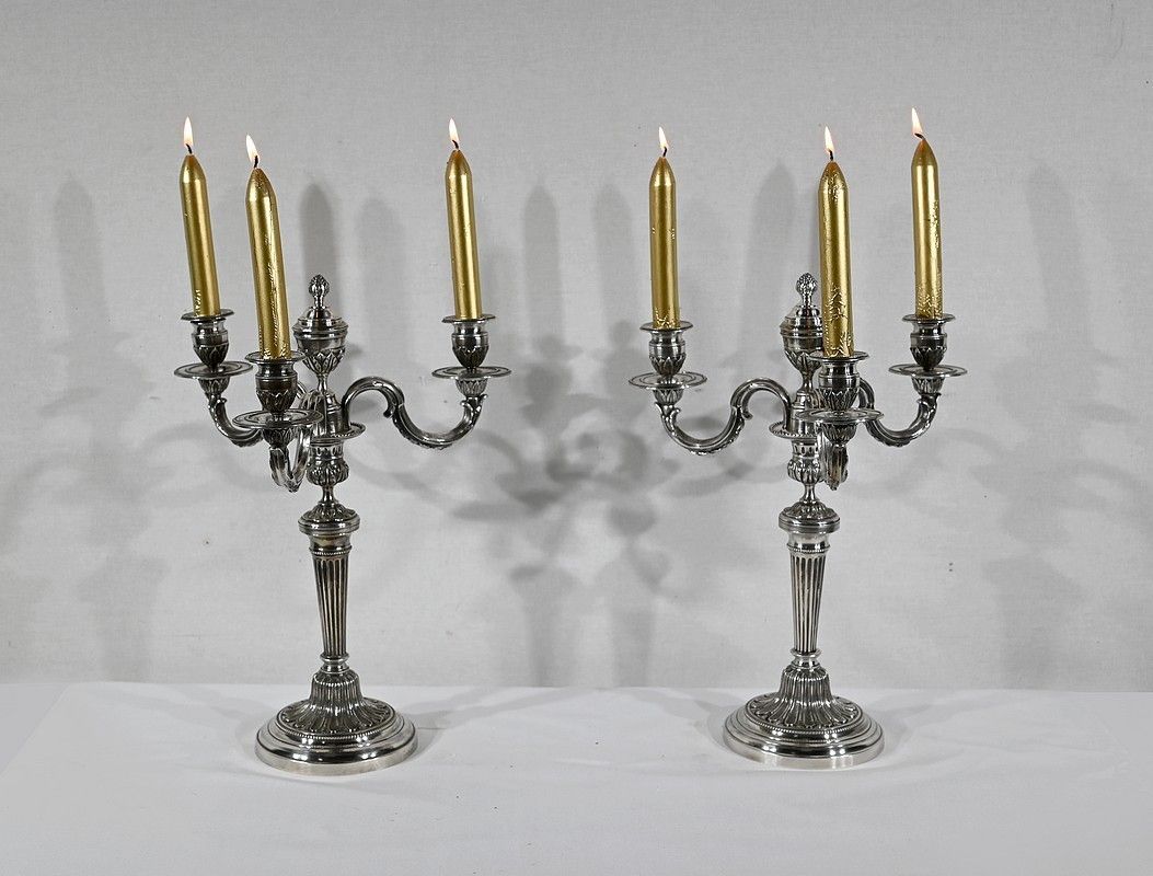Pair Of Silver Bronze Candlesticks   Late 19th Century
