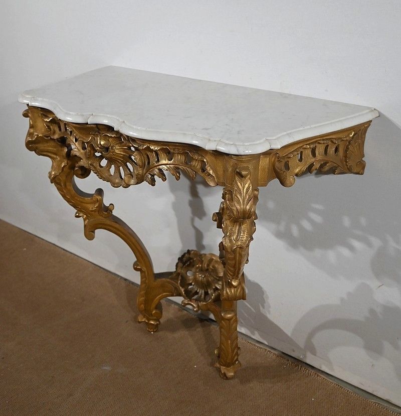 Wall Console In Golden Wood, Louis XV Style, Napoleon III Period   Mid 19th Century photo for sale
