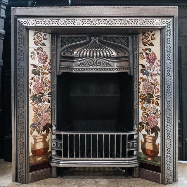 Antique Polished Cast Iron Fireplace Insert With Tiles photo for sale