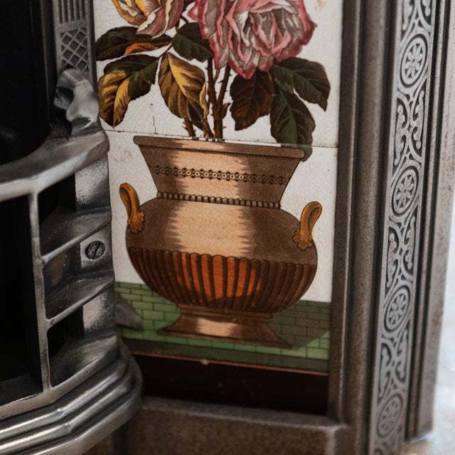 Antique Polished Cast Iron Fireplace Insert With Tiles photo vintage