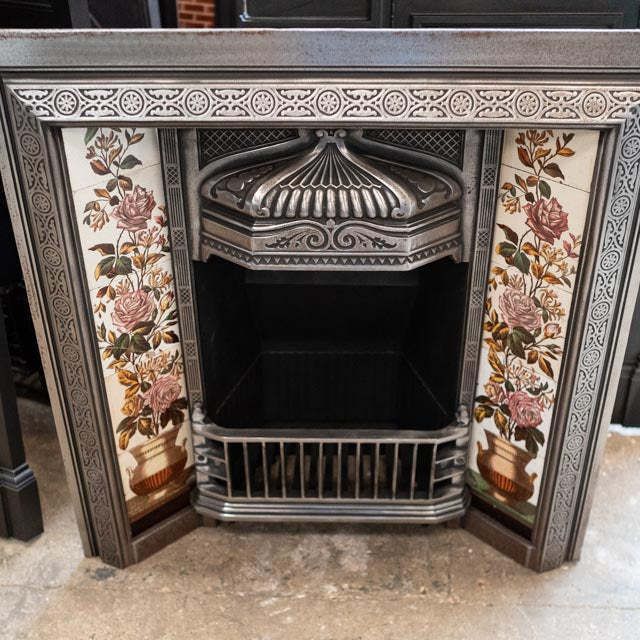 photo for sale Antique Polished Cast Iron Fireplace Insert With Tiles