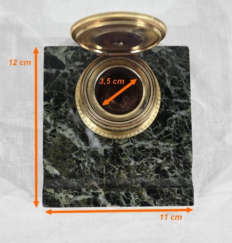 photo vinterior Inkwell With The Virgin In Bronze And Marble   Late 19th Century