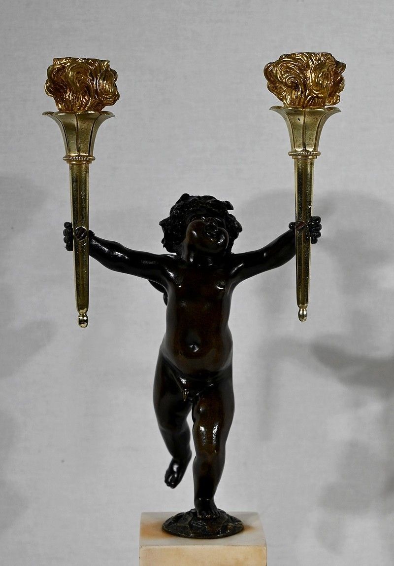 Pair Of Bronze And Marble Candlesticks   1st Part Of The 19th Century photo buy