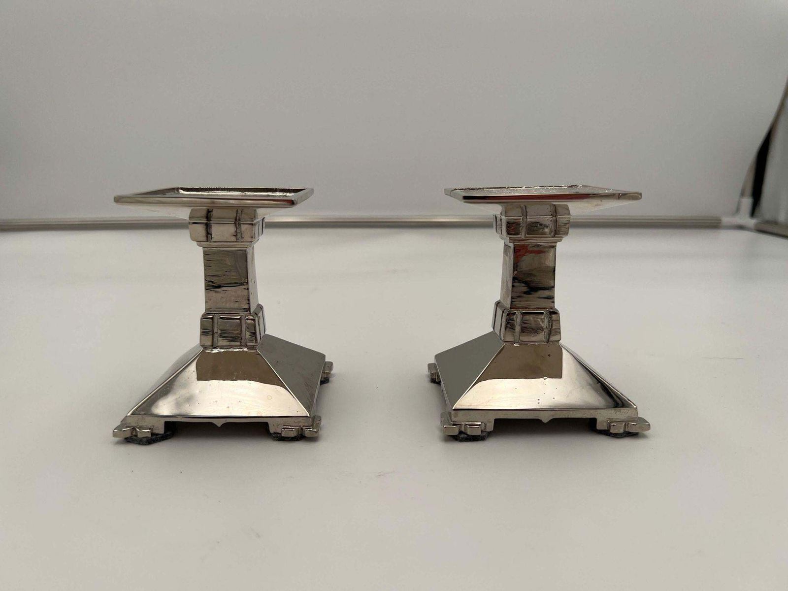 Art Deco Bronze Candlesticks, Nickel Plated, France Circa 1930 photo Home Decor