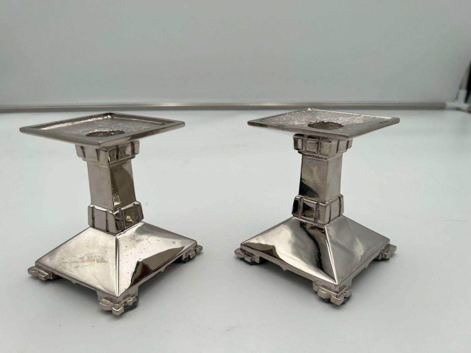 photo furniture Art Deco Bronze Candlesticks, Nickel Plated, France Circa 1930