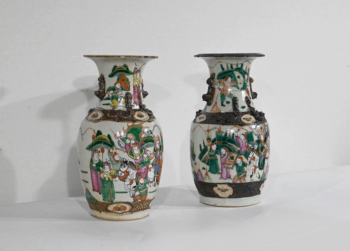 Pair Of Nanjing Porcelain Vases, China   Late 19th Century photo for sale