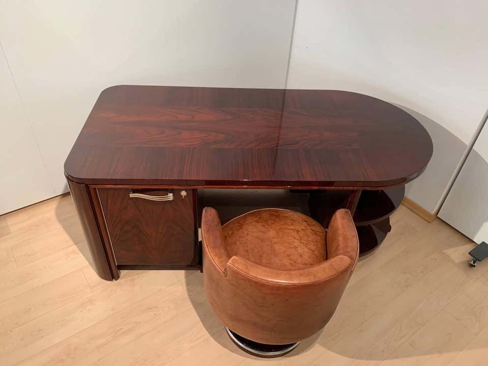 Art Deco Executive Desk And Leather Swivel Chair, Rosewood Veneer, France, 1930s photo vinterior