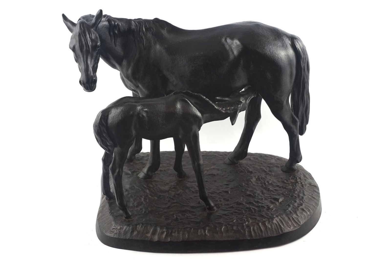 Mare With Foal, After Peter Clodt Von Jurgensburg, 1962 Kasli Iron Figure photo for sale