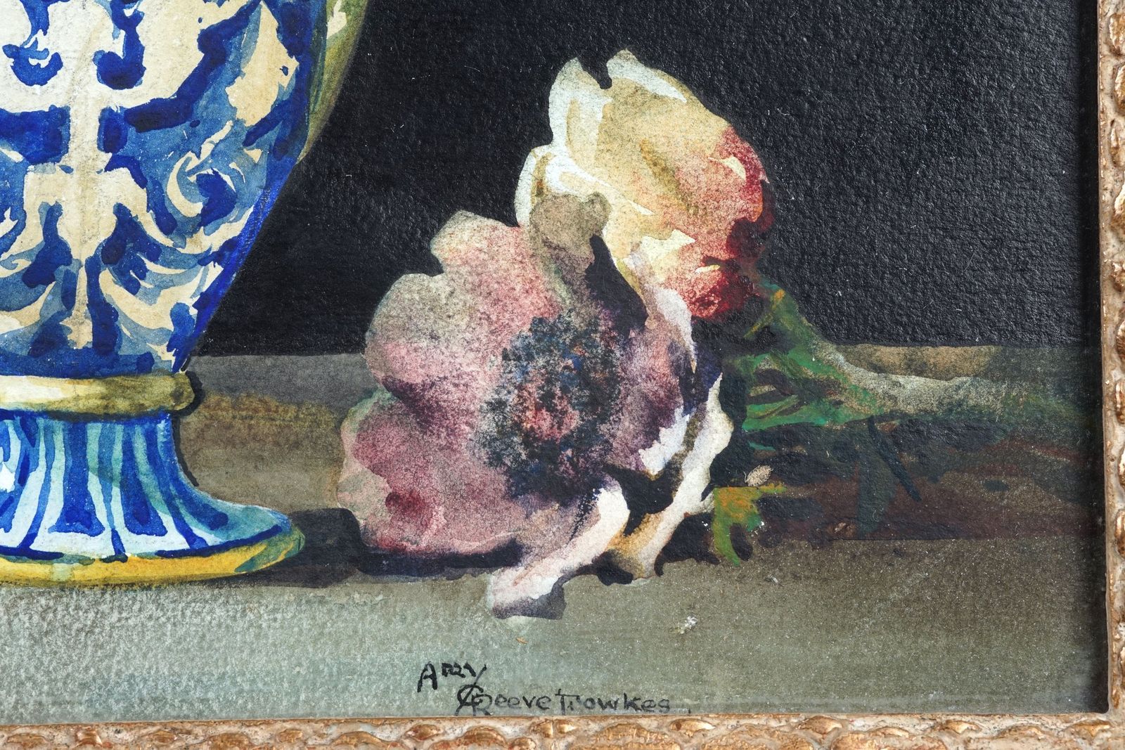 Still Life Of Anemones In Vase, Watercolour And Gouache By Amy Reeve Fowkes photo Art