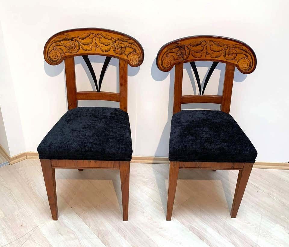 Pair Of Biedermeier Shovel Chairs Walnut, Ink Painting South Germany Ca. 1830 photo furniture