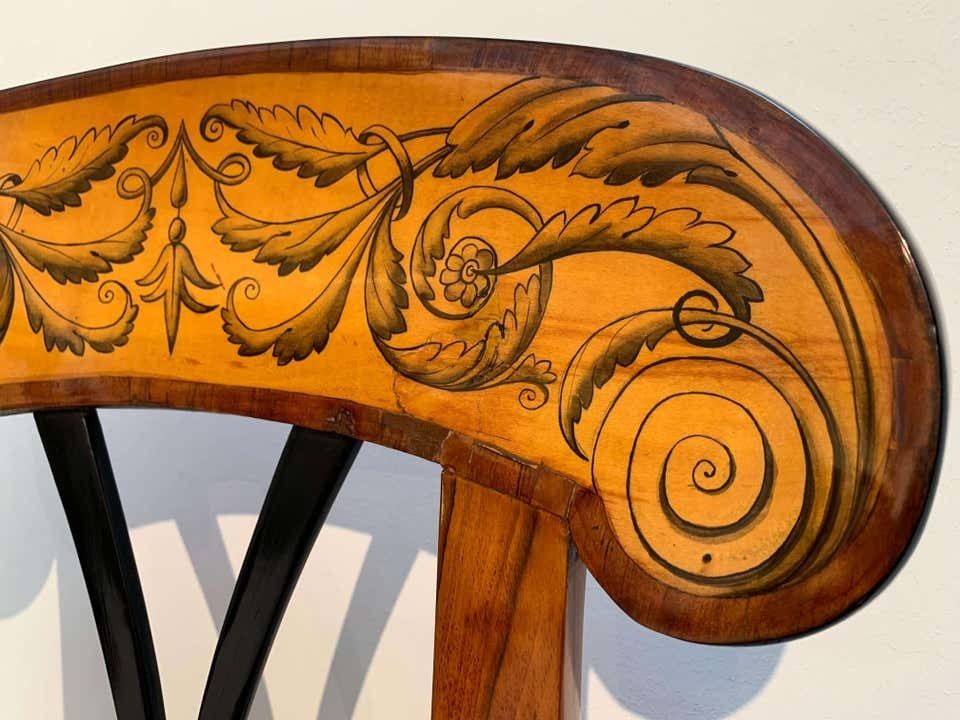 3968.45 Pair Of Biedermeier Shovel Chairs Walnut, Ink Painting South Germany Ca. 1830 photo