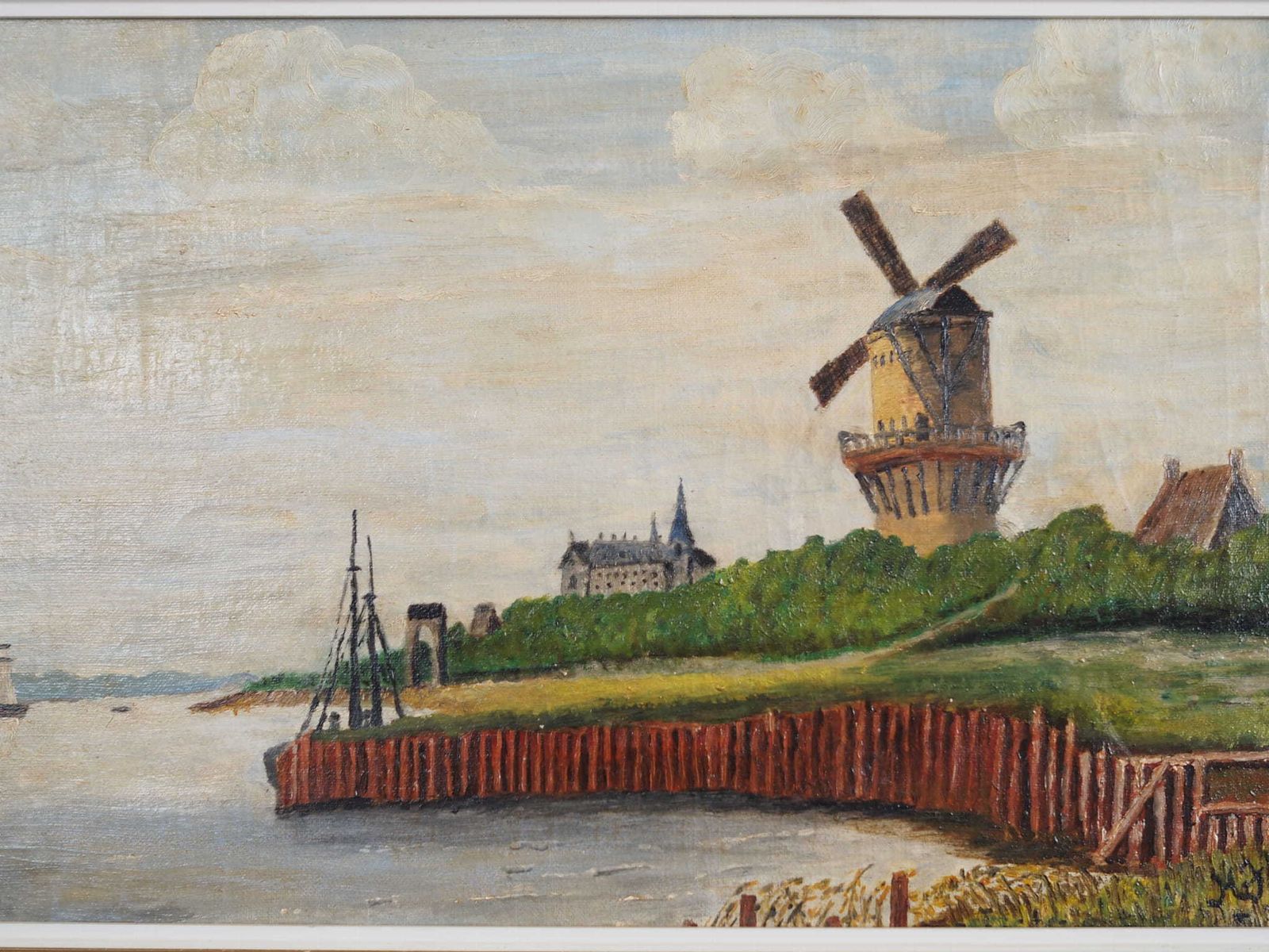 Painting „The Windmill Above The Marina”, Scandinavian Design, 1970s photo for sale