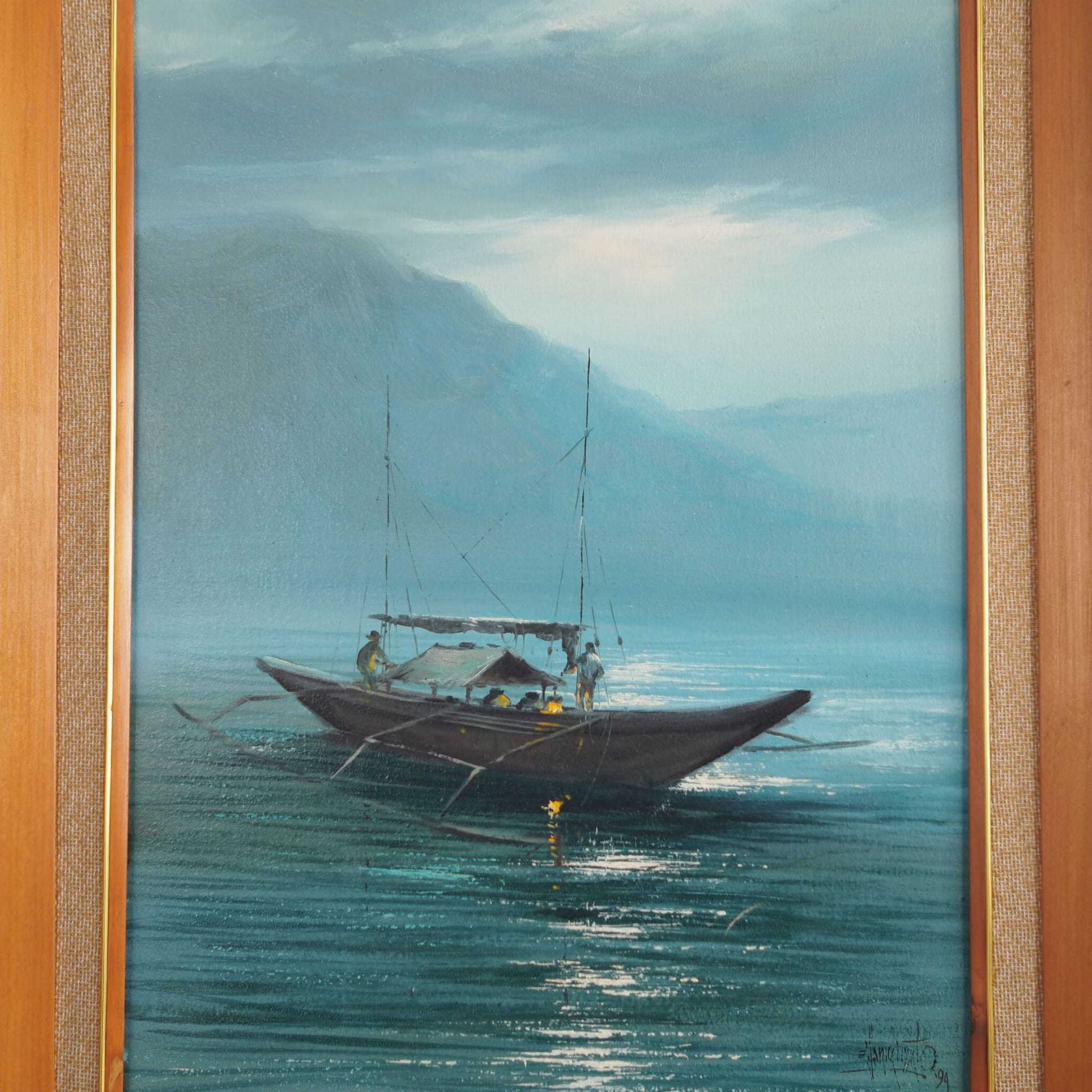 Painting „The Night Fishing”, Scandinavian Design, 1970s photo for sale