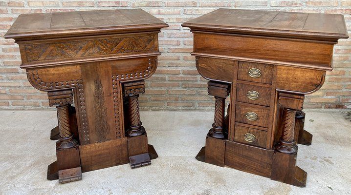 photo furniture Antique French Carved Bedside Tables, 1900, Set Of 2