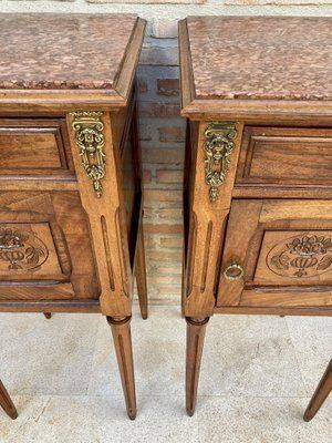 French Louis XVI Style Bedside Tables In Walnut, 1920, Set Of 2 photo for sale