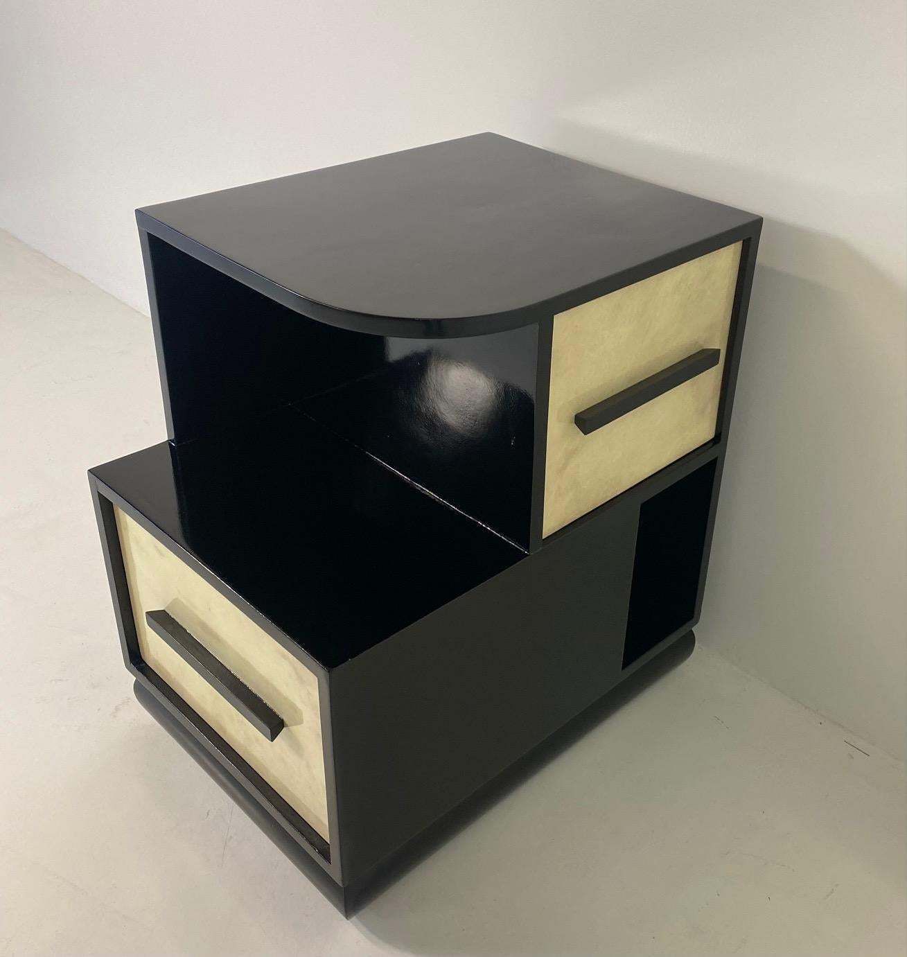 Italian Art Deco Parchment And Black Lacquer Cabinet, 1940s photo vintage
