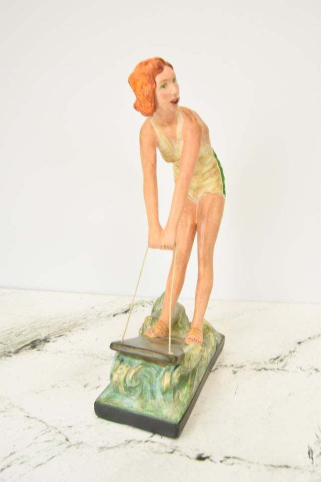 Art Deco Chalkware / Plaster Of Paris Figure Of A Water Skiing Woman / Girl photo furniture