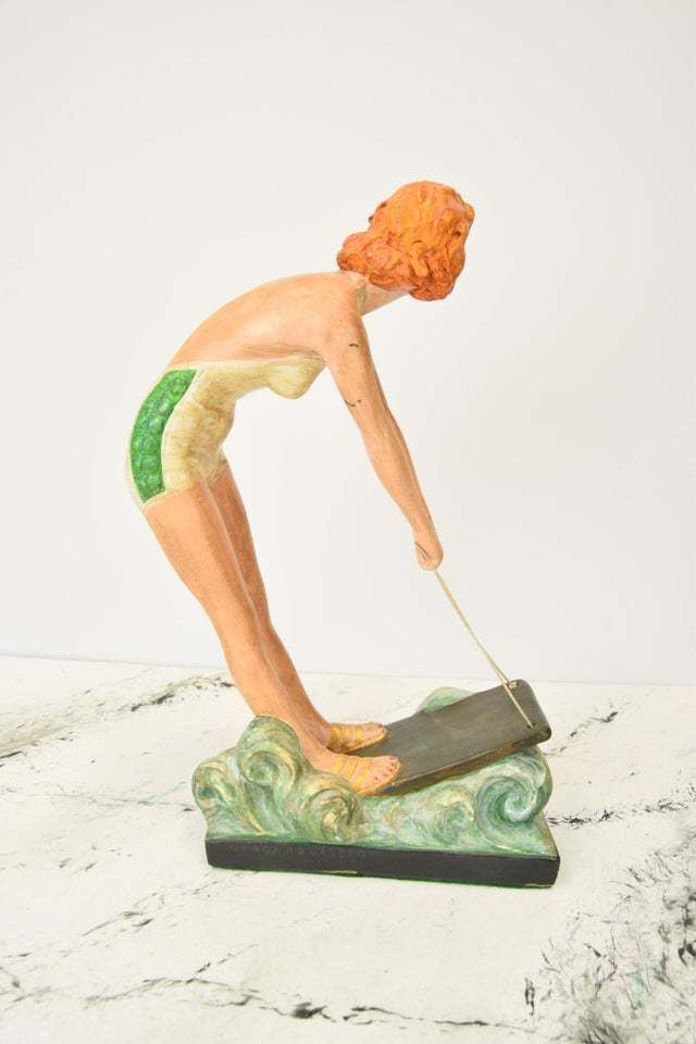 Art Deco Chalkware / Plaster Of Paris Figure Of A Water Skiing Woman / Girl photo vinterior