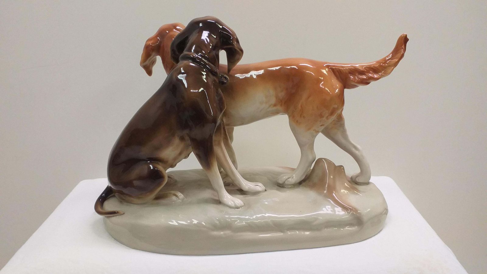 1960 Porcelain Sculpture Of Dogs Czechoslovakia photo Art