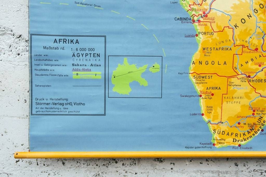Original Huge Large Vintage Mid Century Double Sided German Educational School Wall Chart Africa African Continent Map Beautiful photo buy