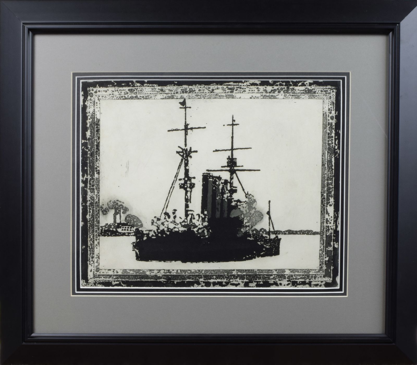 Stanley Dobbin Warship Original Clay Cut Print Monotone F&G
