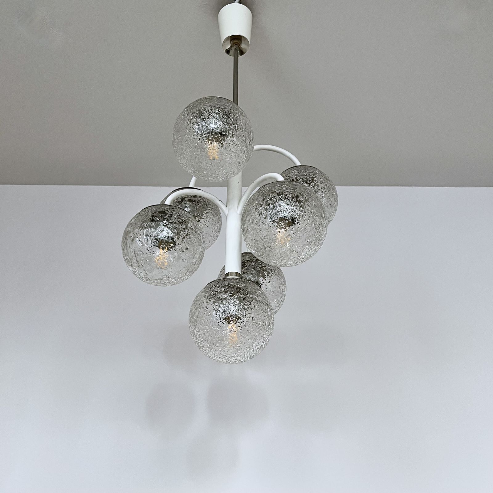 Belgian Mid Century Chandelier With Textured Glass Shades photo furniture
