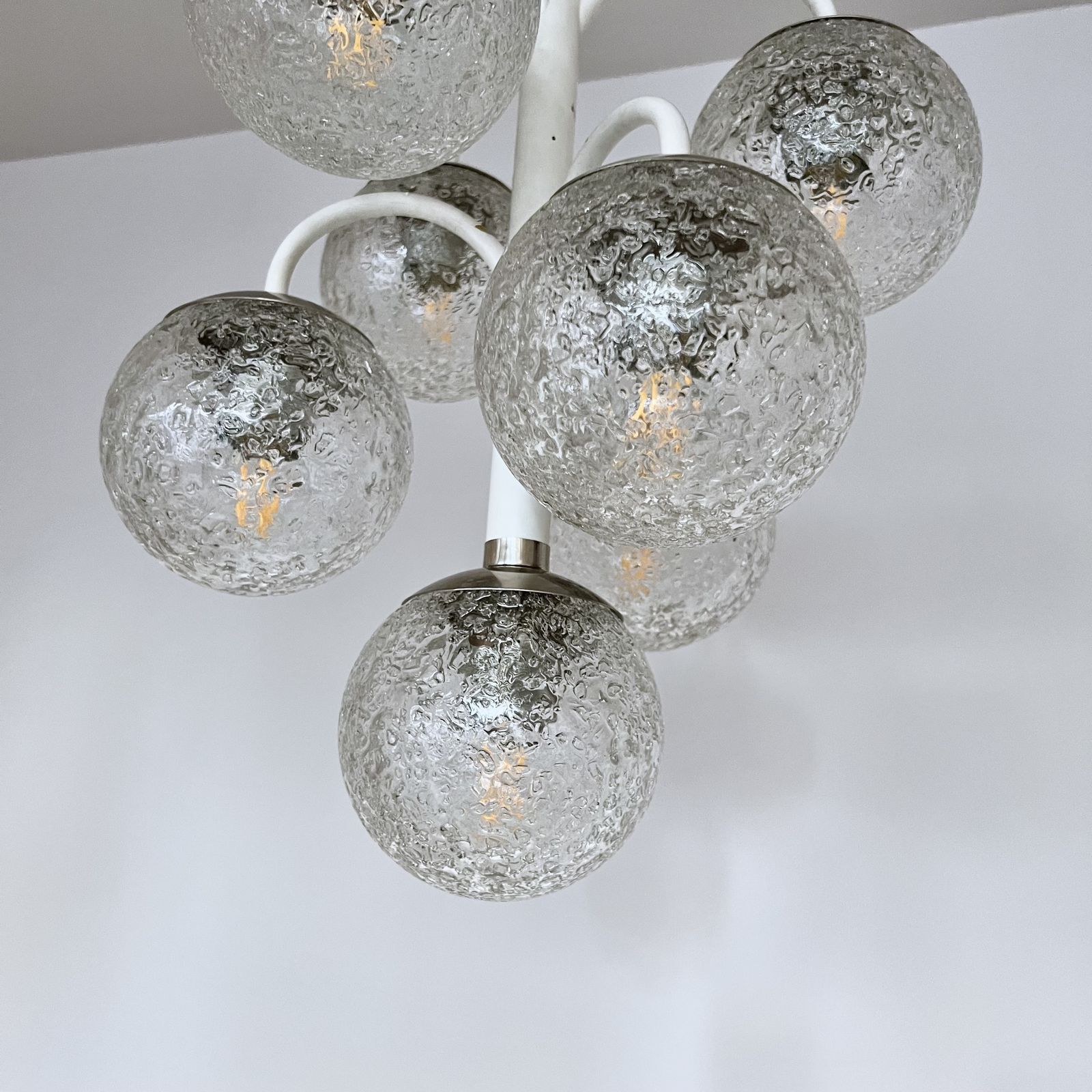 Belgian Mid Century Chandelier With Textured Glass Shades photo 495.0