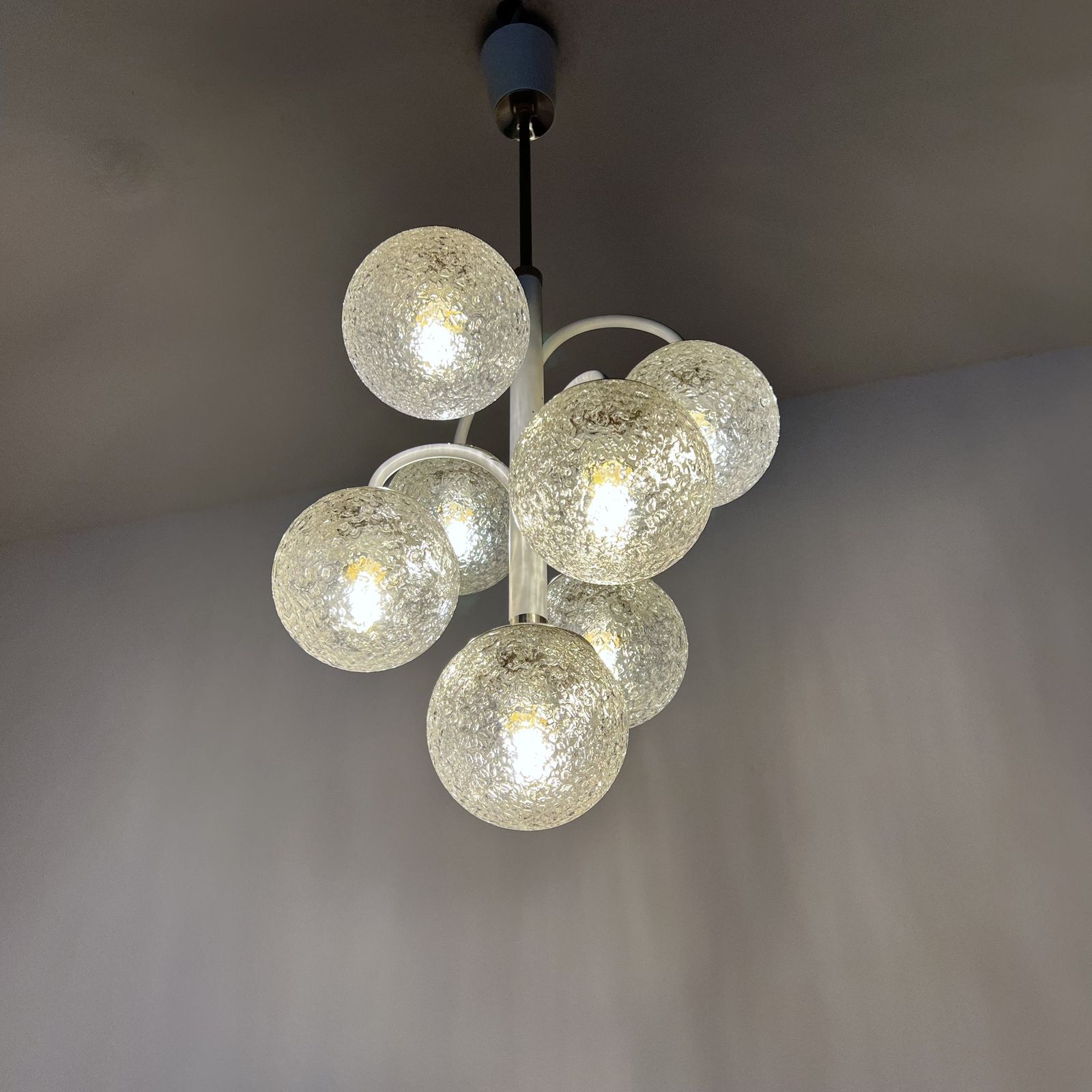 photo for sale Belgian Mid Century Chandelier With Textured Glass Shades