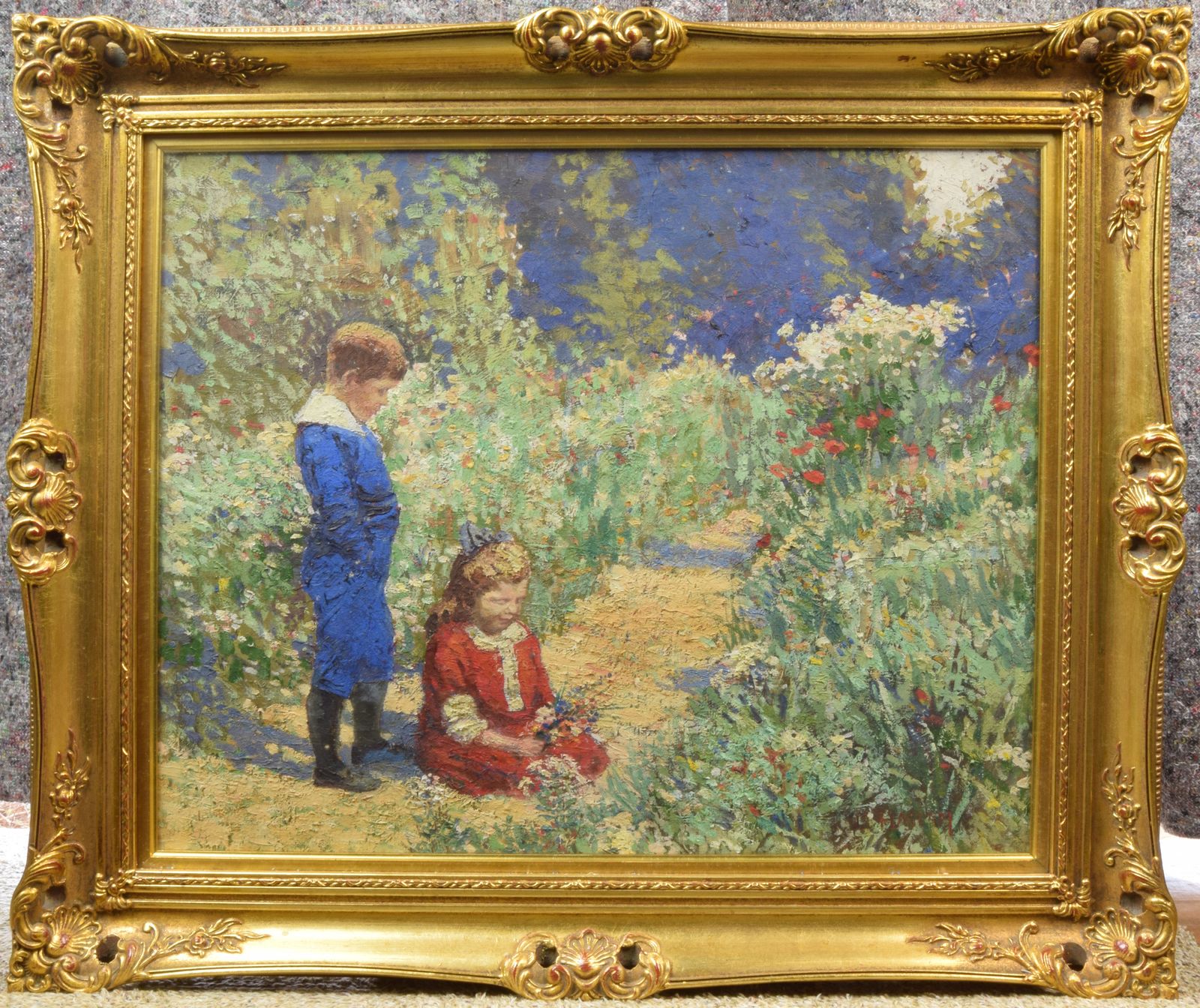 D Haslam (20th Century)   Original Oil On Canvas   Children In A Field
