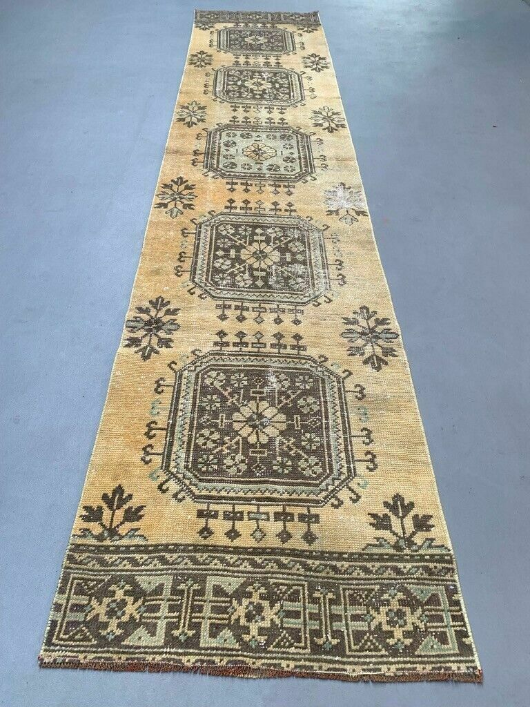 Distressed Turkish Runner 350x75 Cm Wool Vintage Tribal Rug