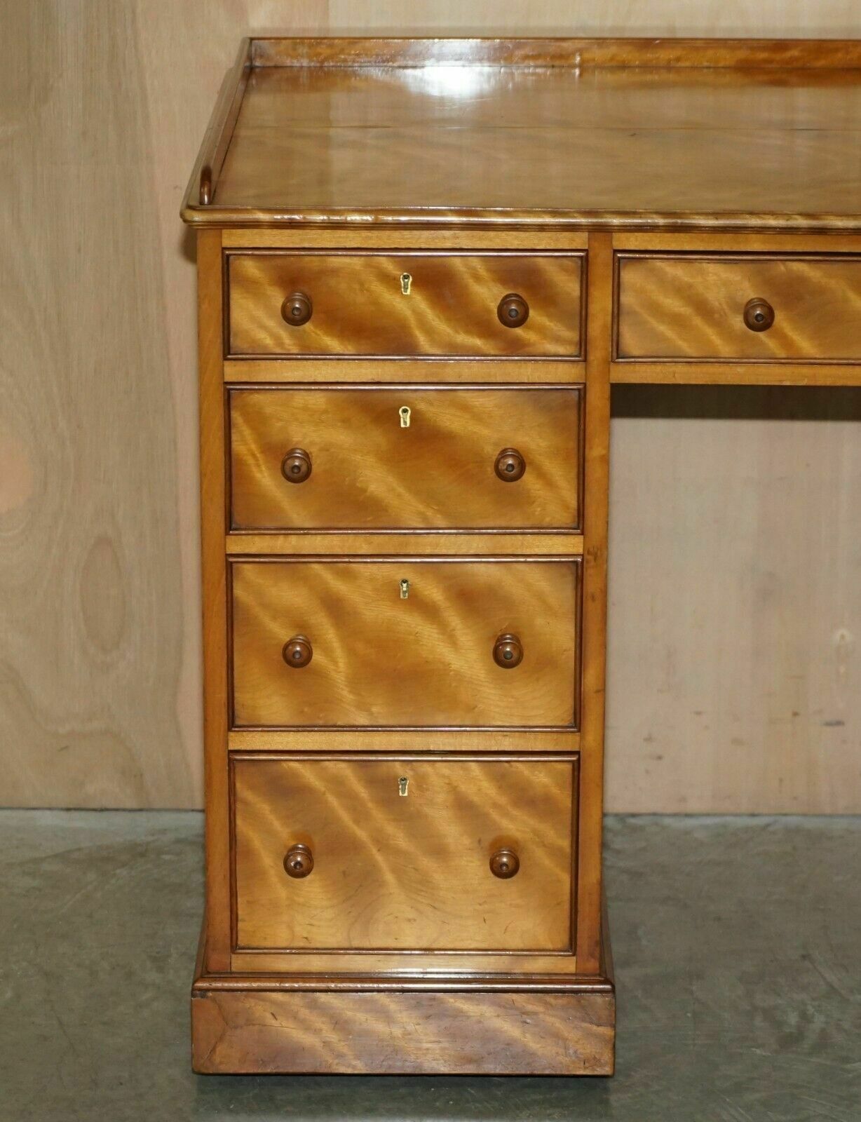Antique Victorian Fully Stamped Morris & Co Circa 1880 Satinwood Pedestal Desk photo Furniture