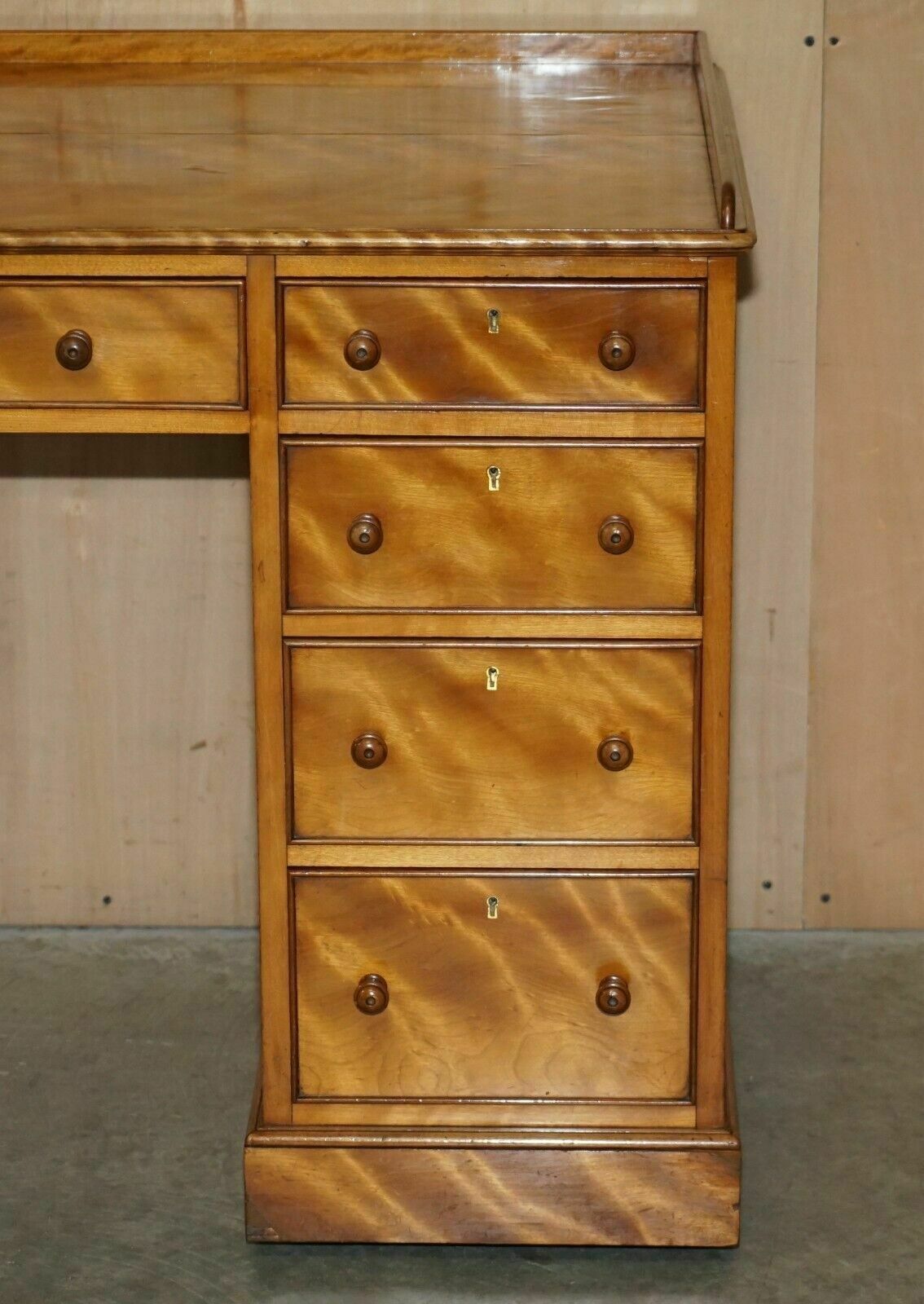 Antique Victorian Fully Stamped Morris & Co Circa 1880 Satinwood Pedestal Desk photo 12000.0