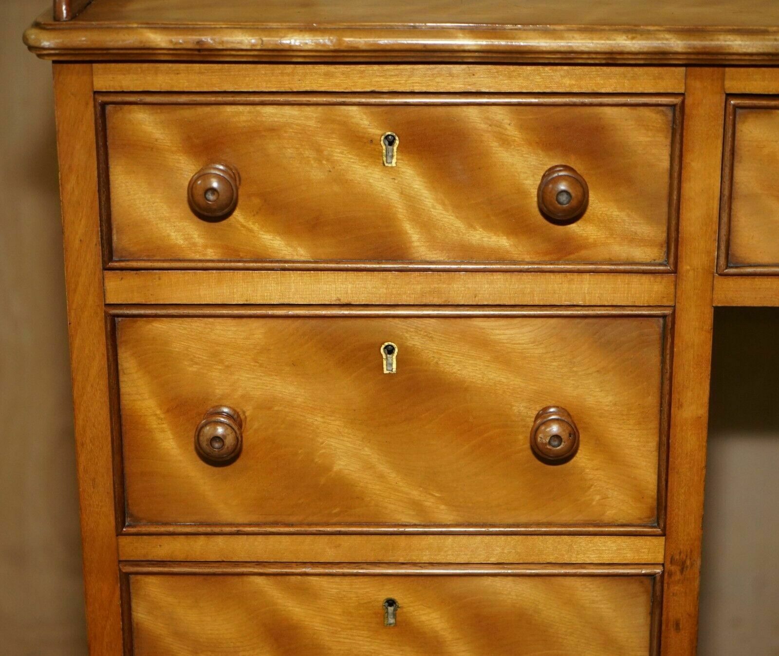 Antique Victorian Fully Stamped Morris & Co Circa 1880 Satinwood Pedestal Desk photo vinterior