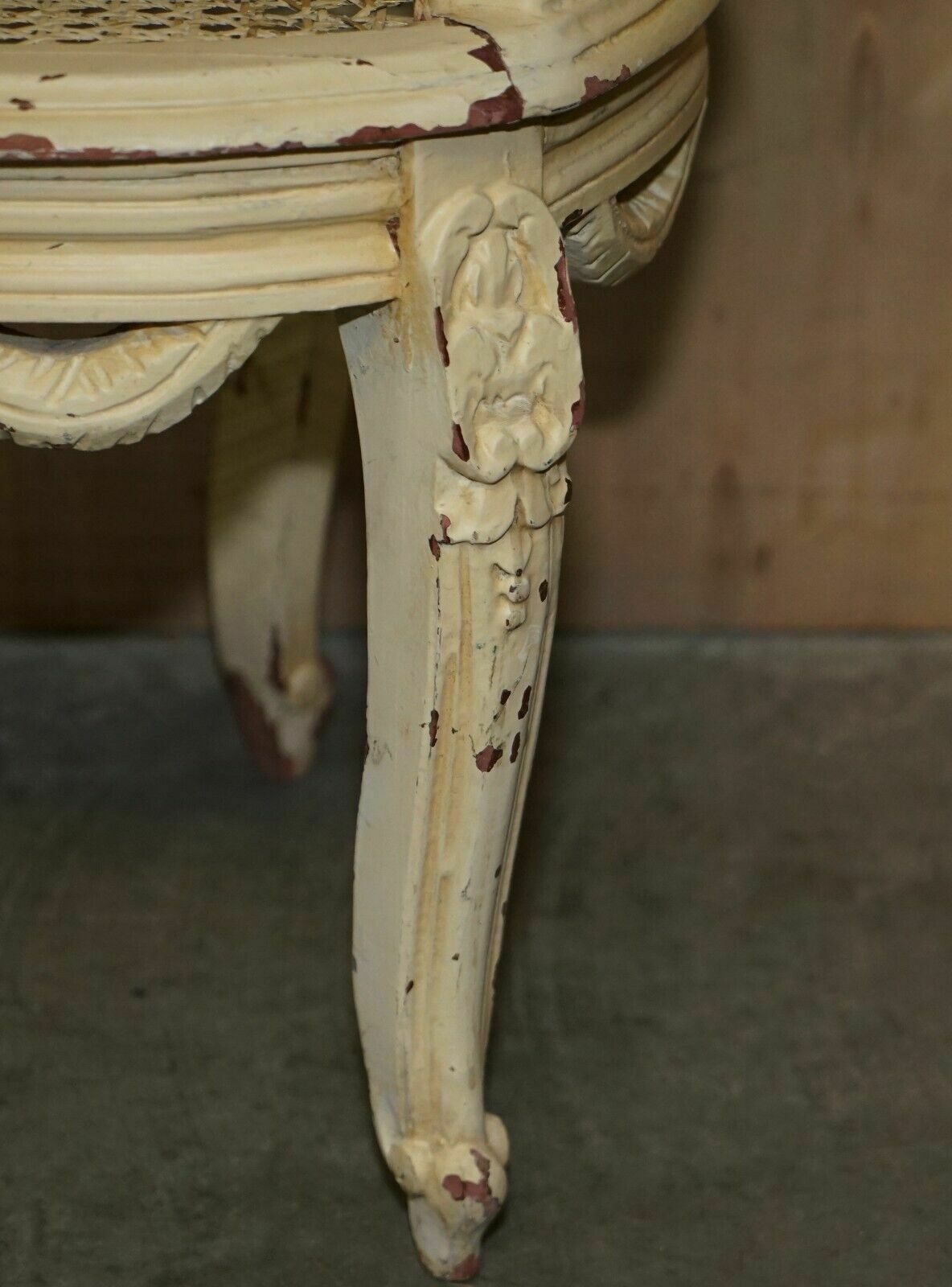 photo for sale Antique French Shabby Chic Bergere Window Seat Bench Original Paint Finish