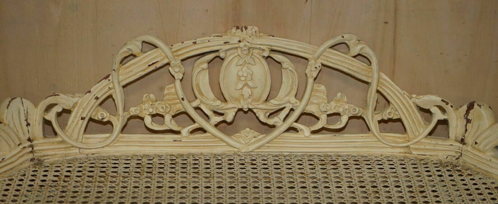 Furniture Antique French Shabby Chic Bergere Window Seat Bench Original Paint Finish photo