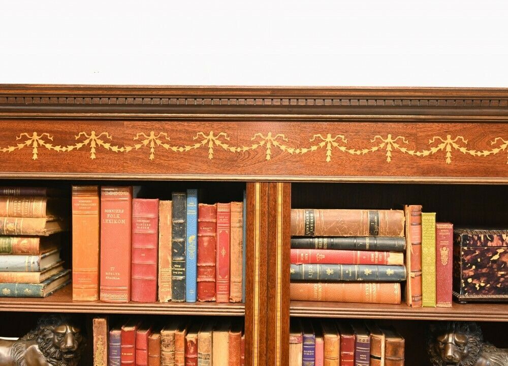 Mahogany Bookcase   Double English Sheraton Inlay Open Fron photo buy