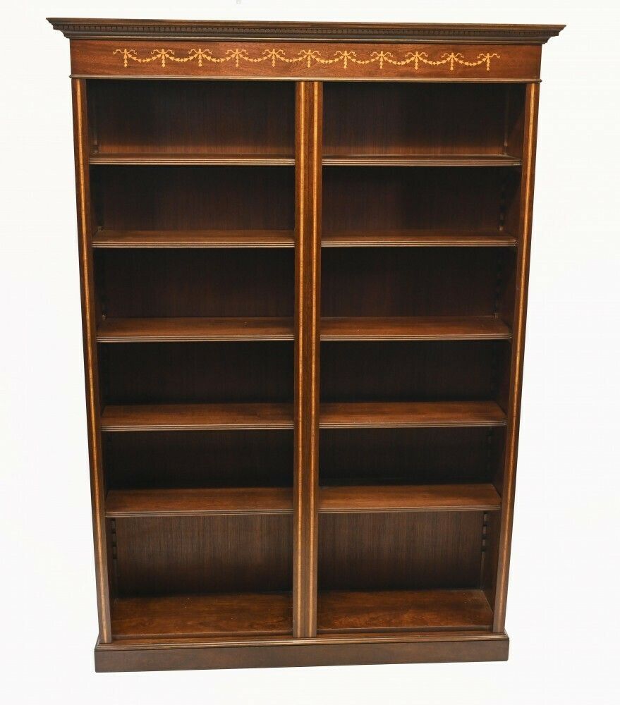 photo vintage Mahogany Bookcase   Double English Sheraton Inlay Open Fron