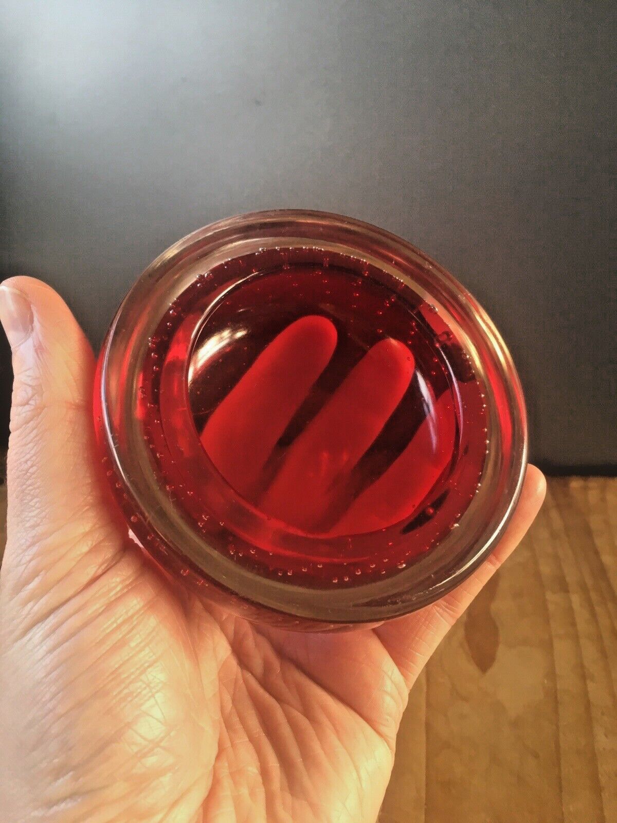 Vintage 60's Red Murano Sommerso Bubble Glass Geode Bowl Dish 70's Retro