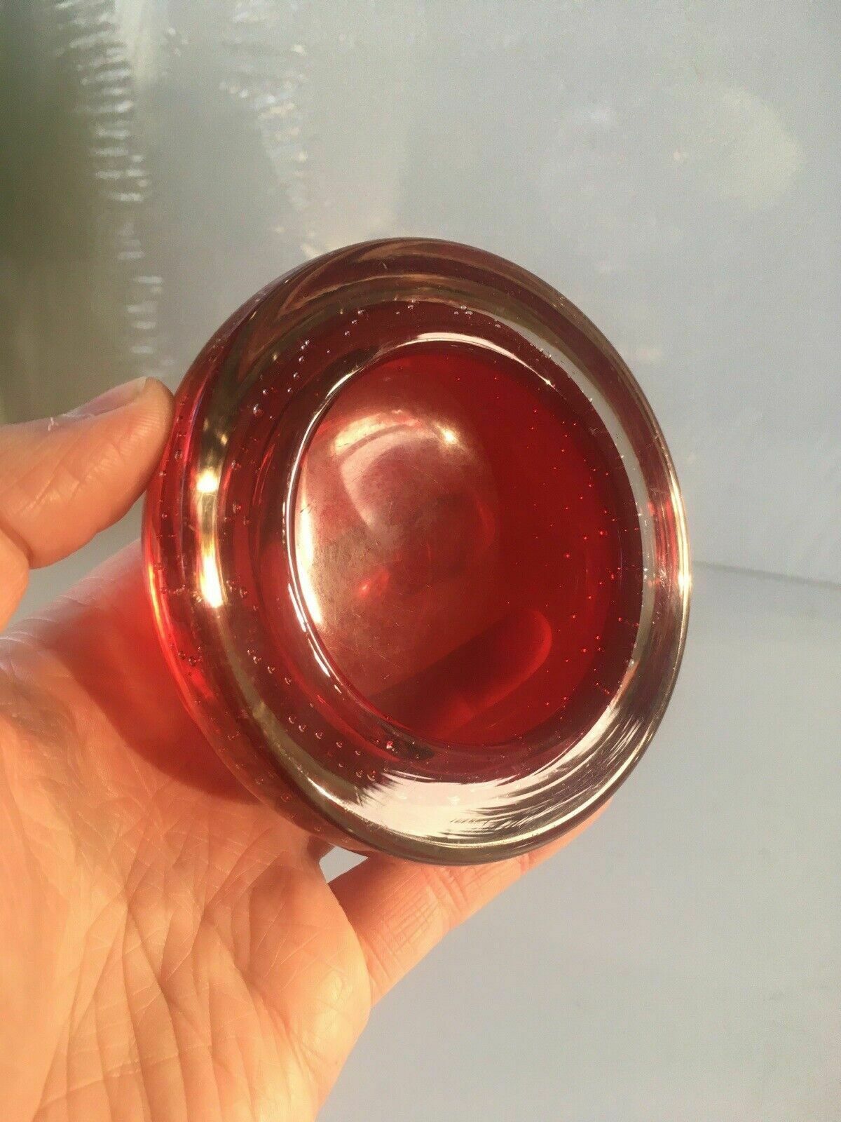 Vintage 60's Red Murano Sommerso Bubble Glass Geode Bowl Dish 70's Retro photo Home Decor